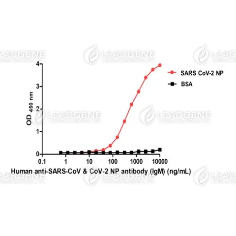ELISA titration of Human anti-SARS-CoV &amp; CoV-2 NP Antibody (IgM)