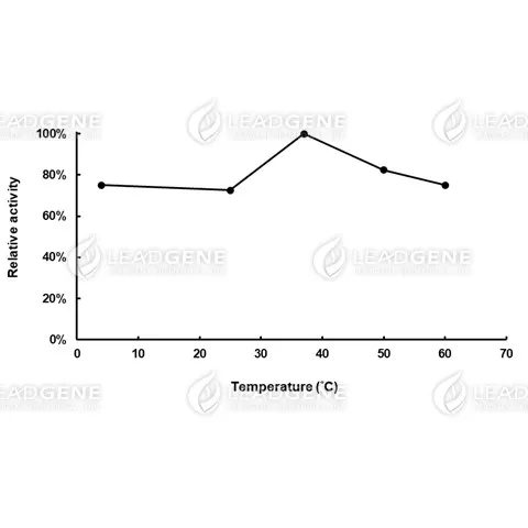 Temperature activity of Glycerol dehydrogenase. The enzyme reactions in 0.1 M Carbonate-bicarbonate buffer, pH 11.0, were carried out under different temperature.